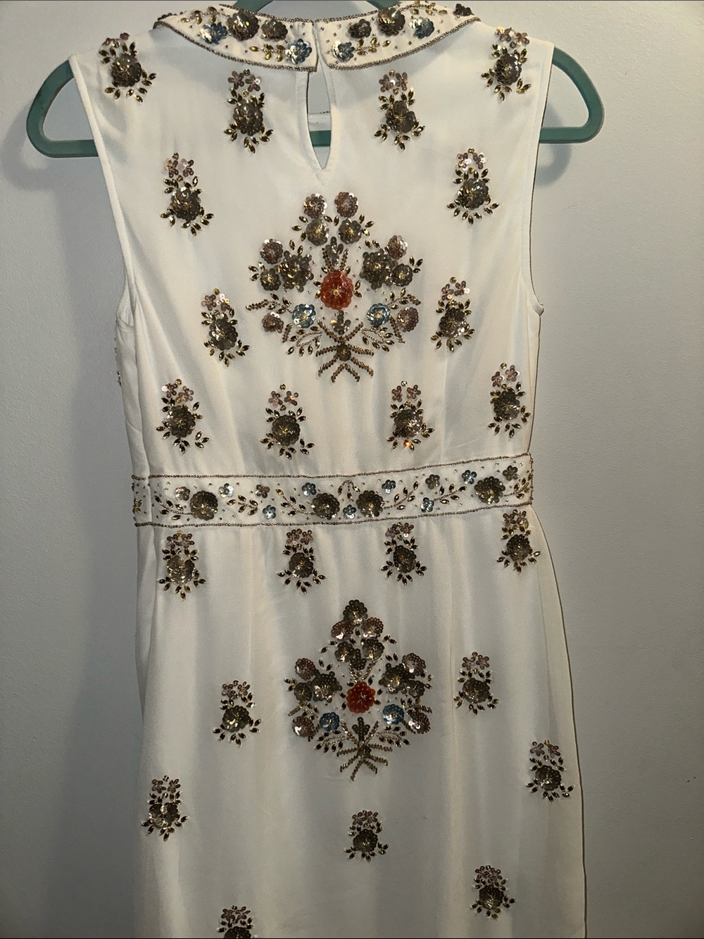 BHLDN Ivory Beaded Sleeveless Midi Dress with Peter Pan Collar - Picture 4 of 9